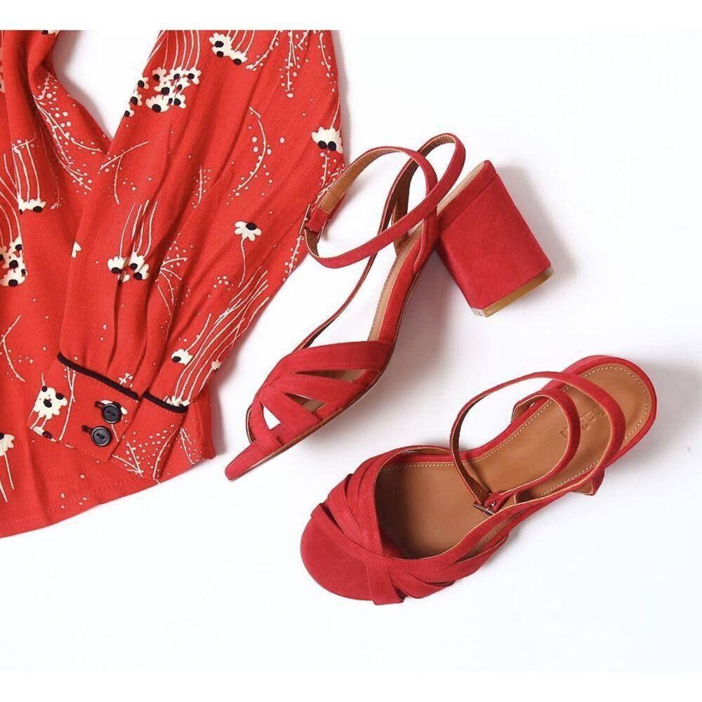 ba&sh Red Camelia Block Sandals